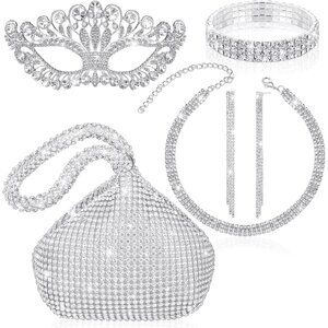 Elegant Silver Rhinestone Jewelry Set for Women Glamorous Party Wedding